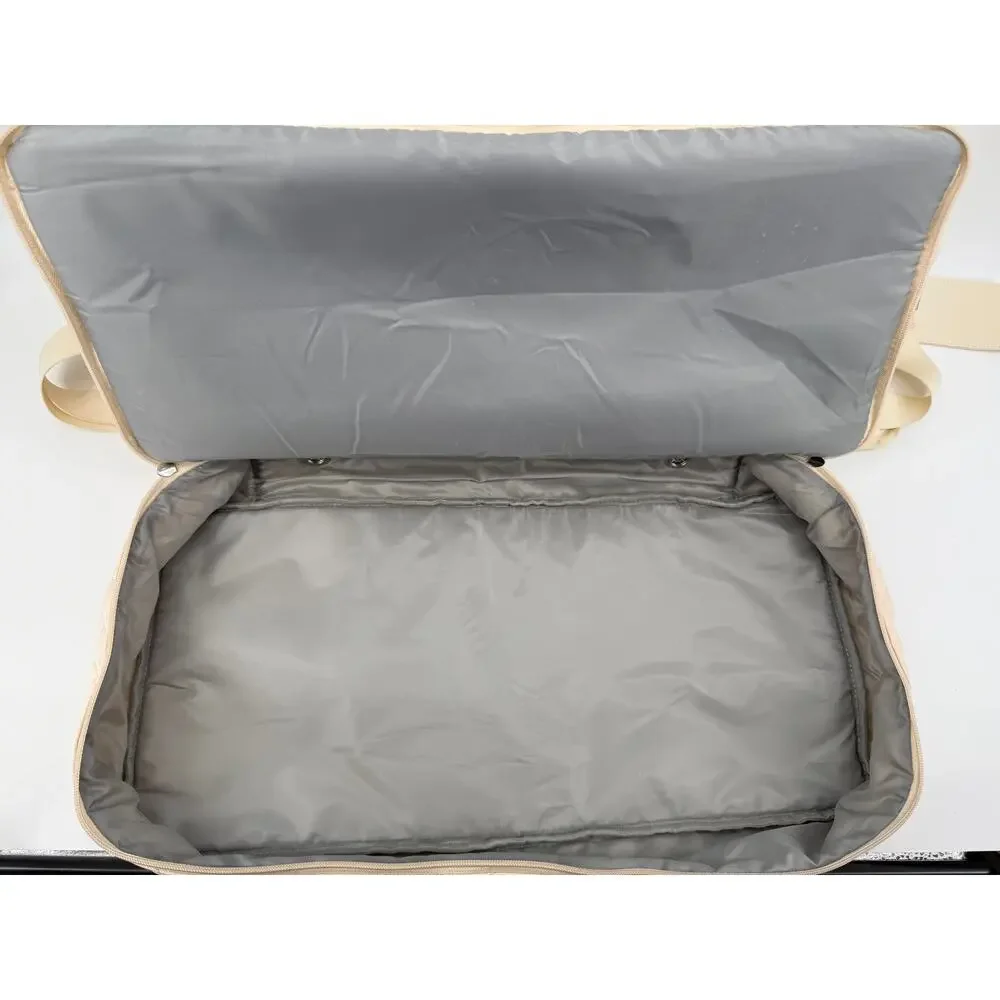 Quilted Weekender Travel Bag USB Carry On Beige 21x13 Shoe Storage